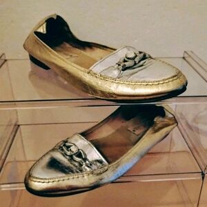 Italian Gold And Silver Metallics Flats. Size 38 1/2 Or 7.5 To 8 US Size